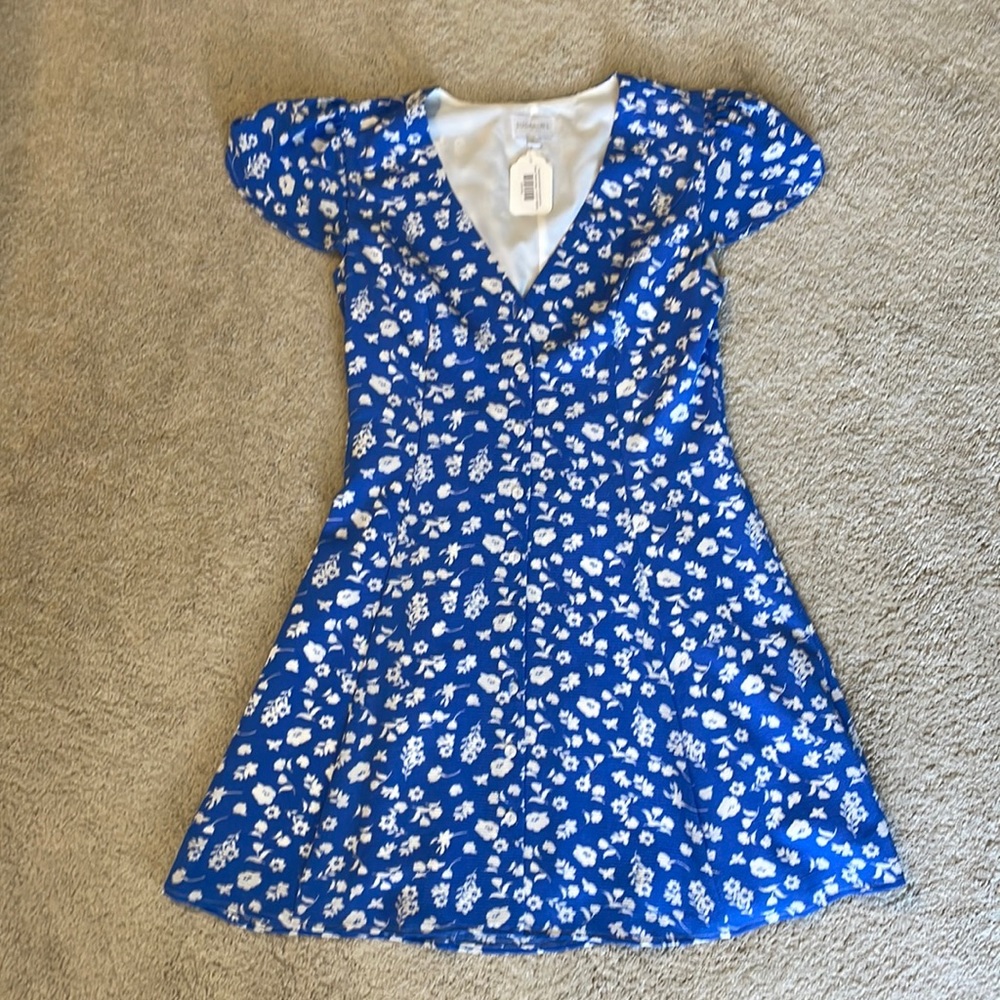 Button front mini dress. Blue. Size small.